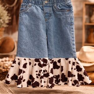 Kids Denim and Cow Print bell bottom jeans